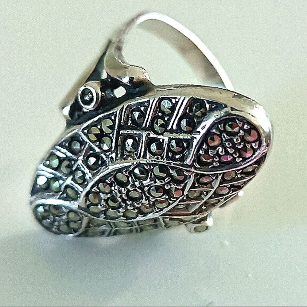 VTG Natural Marcasite 925 Sterling Silver Elegant Ladies Cocktail Ring, size 8